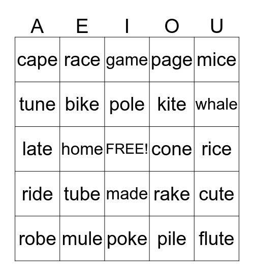 Long Vowels Bingo Card