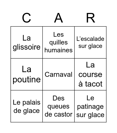 Carnaval Bingo Card