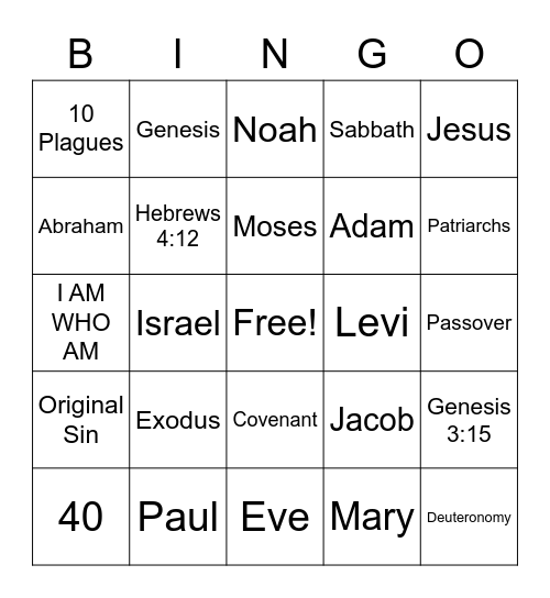 Salvation History Bingo 1 Bingo Card