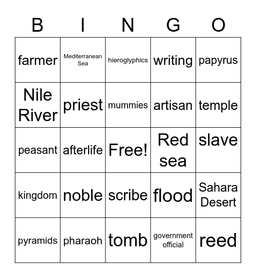 Ancient Egypt Bingo Card