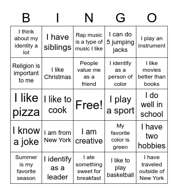 Human Bingo Card