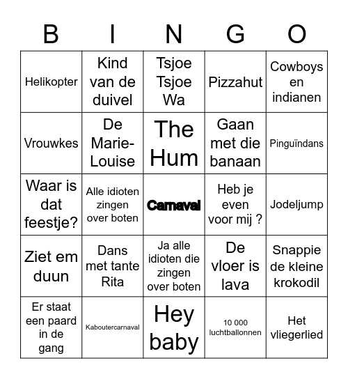 Carnaval Bingo Card