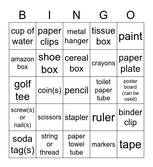 MAKER MATERIALS Bingo Card