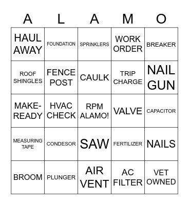 Vendor Appreciation Bingo Card