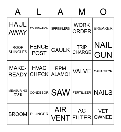 Vendor Appreciation Bingo Card