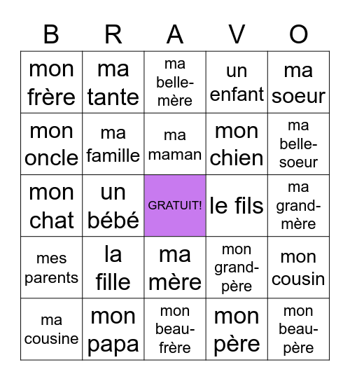 La Famille Bingo Card