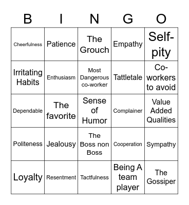 Working With Others Bingo Card