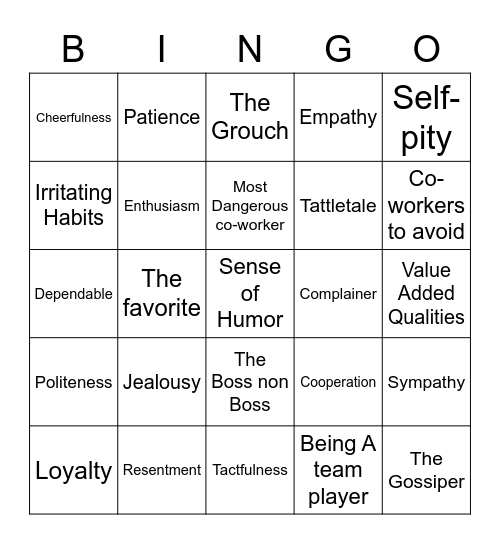 Working With Others Bingo Card