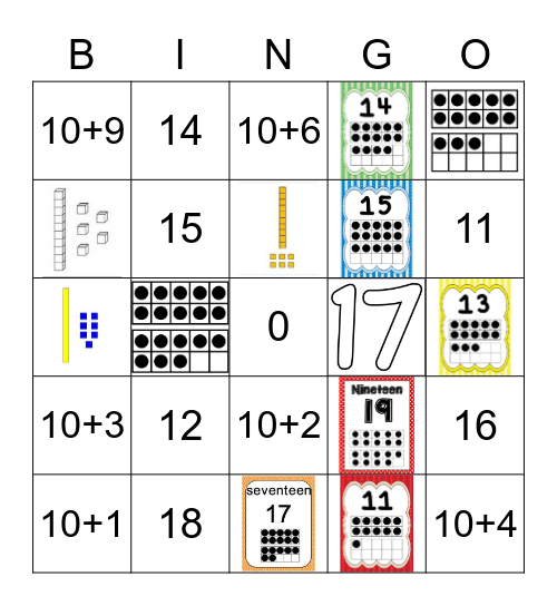 Teen Number Bingo Card