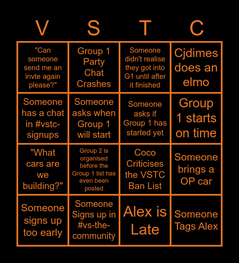 FailRace vs The Community Bingo Card