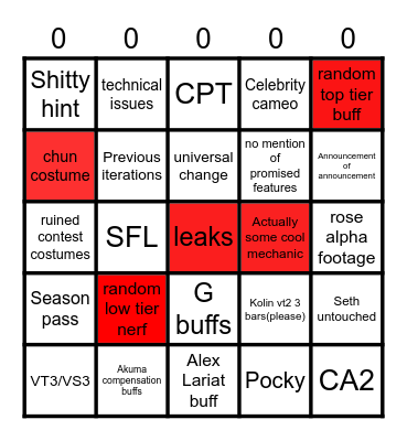 SFV Announcement Bingo Card