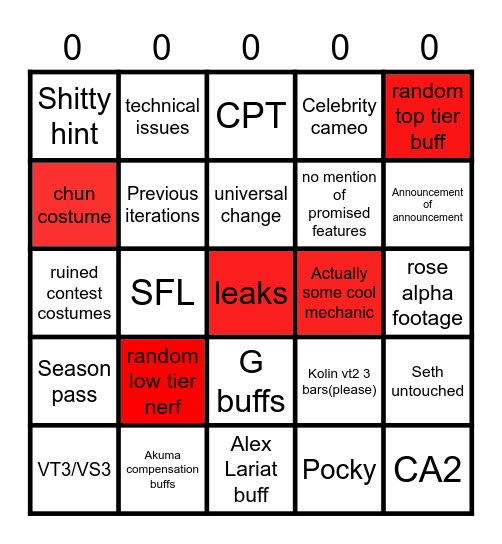 SFV Announcement Bingo Card