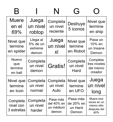 Geometry Dash Bingo Card