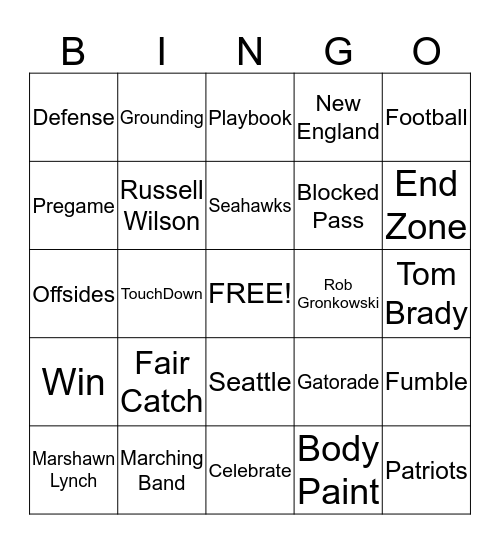2015 Super Bowl Bingo Card