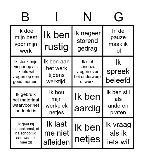 Zo gedraag ik me in een klas Bingo Card