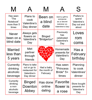 YMA 2021 GALENTINE’S DAY BINGO Card