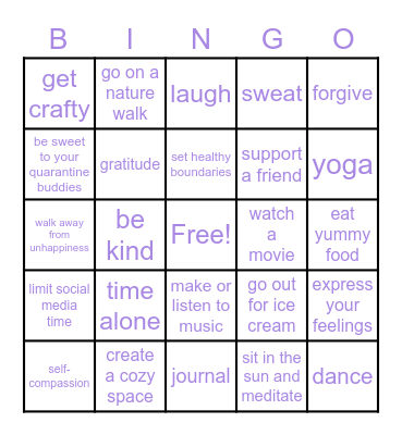 SELF CARE Bingo Card