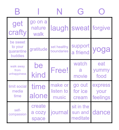 SELF CARE Bingo Card