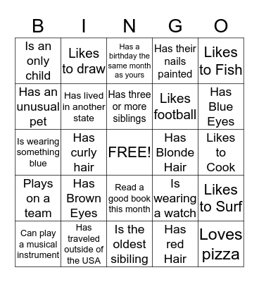 GETTNG TO KNOW YOU Bingo Card