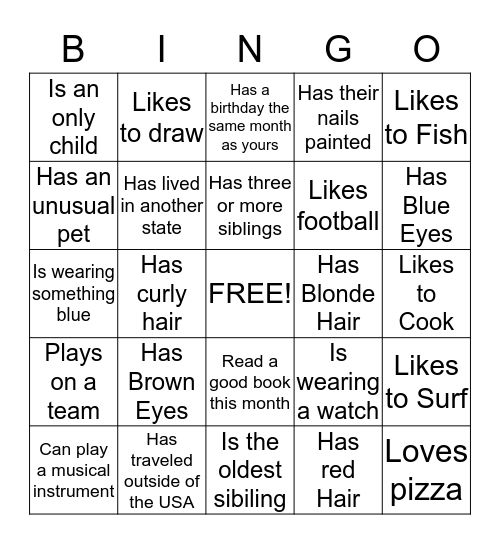 GETTNG TO KNOW YOU Bingo Card