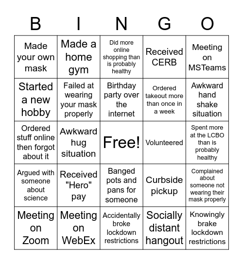 Covid-19 Bingo Card