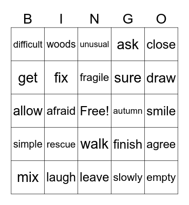 Synonyms Bingo Card