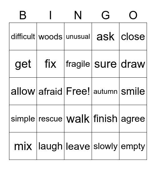 Synonyms Bingo Card