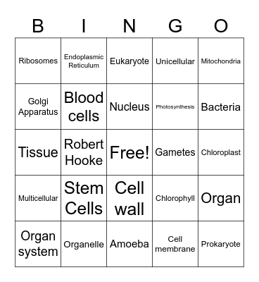 Cells Bingo Card