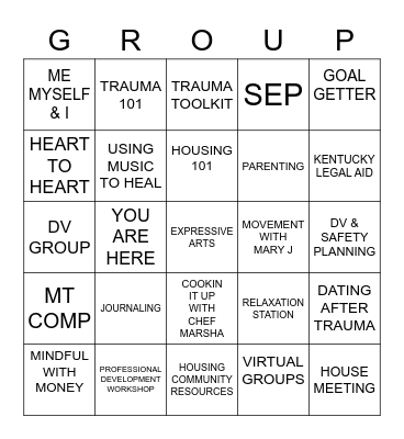 MY SUPPORT GROUPS Bingo Card