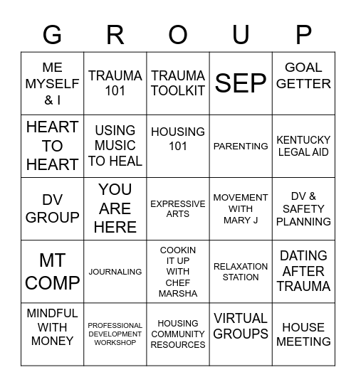 MY SUPPORT GROUPS Bingo Card
