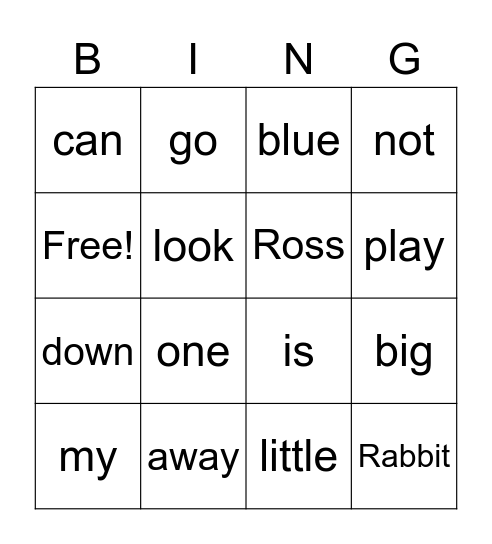 Sight word Bingo Card