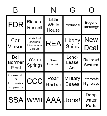 Unit 5 Bingo Card