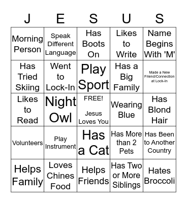 Our Gifts Bingo Card