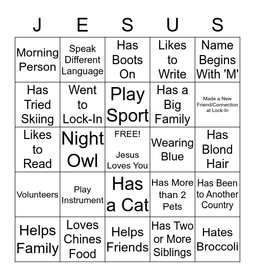 Our Gifts Bingo Card
