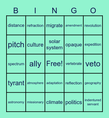 4th Grade Science/SS Vocab. Bingo Card