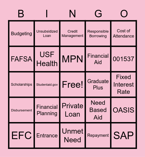 #FinAidFeb2021 Bingo Card