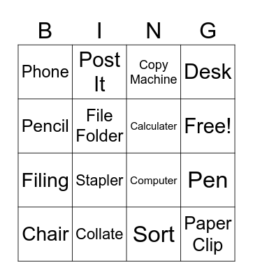 Clerical Bingo Card