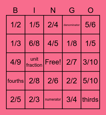 Fraction Bingo Card