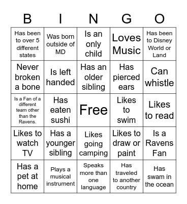Get to Know Bingo Card
