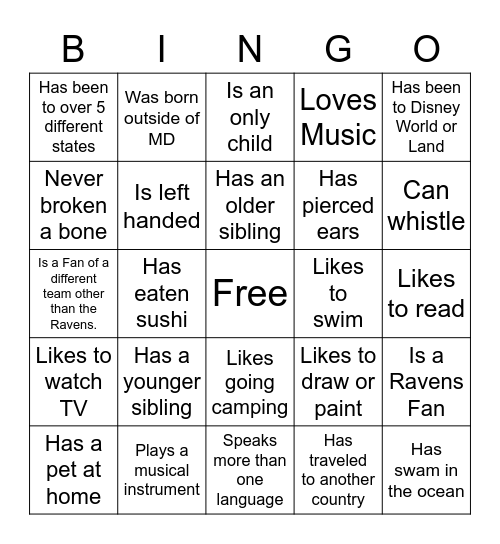 Get to Know Bingo Card