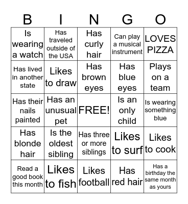 GETTING TO KNOW YOU Bingo Card