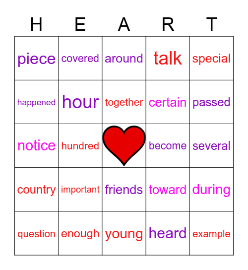 HEART Bingo Card