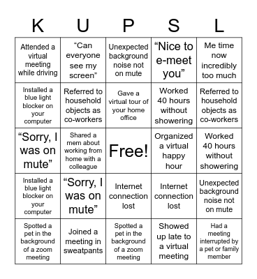 Work KUPSL Bingo Card