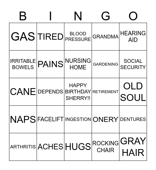 Sherry's 50th Birthday Bingo Card