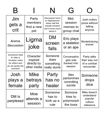 Untitled Bingo Card
