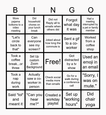 Remote Work Bing Bingo Card