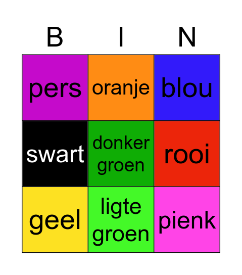 Kleure Bingo Card