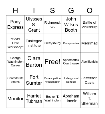 History Hisgo Bingo Card