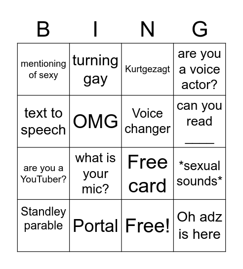 ADZ Bingo Card