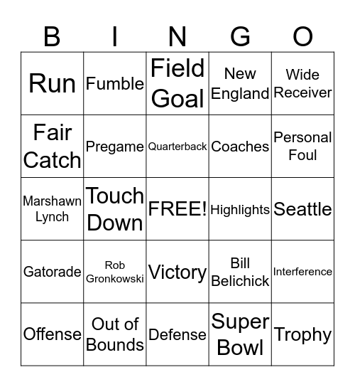 Super Bowl XLIX Bingo Card